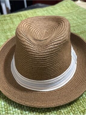 Men's Brown Braided Fedora with White & Light Blue Band